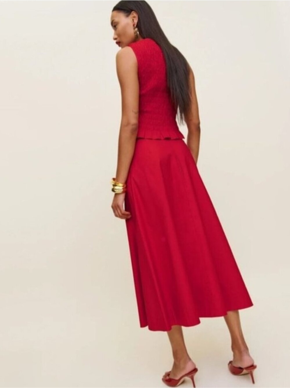 NEW Reformation Laguna Two Piece Matching Midi Skirt Set Lipstick Red US 2 UK 4 - Picture 4 of 14